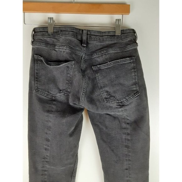 Zara Woman Black Denim Cropped Skinny Jeans Distressed Step Hem Stretch 4 - Picture 6 of 7